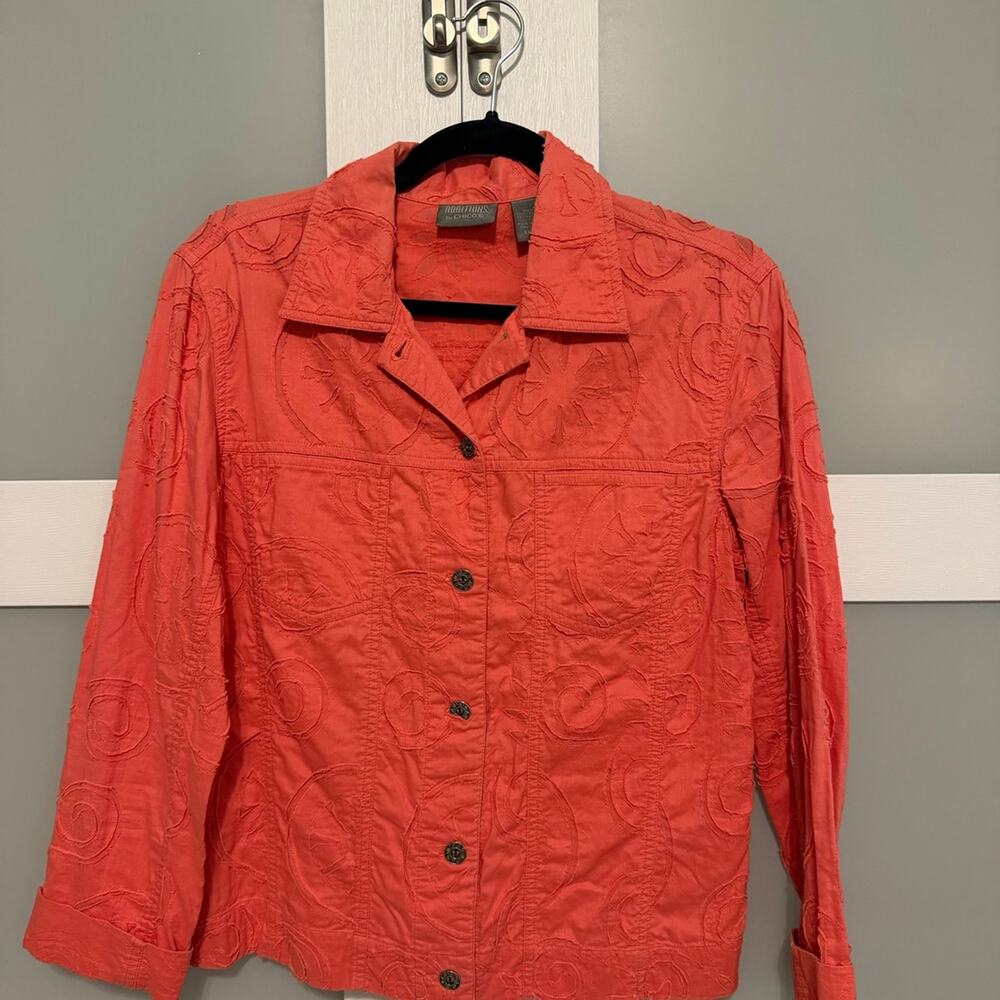 Chico’s Additions Coral Embroidered Lightweight Jacket – Women’s Size 0 / Small